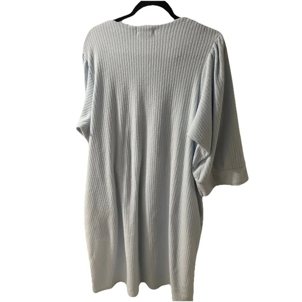 MISS‎ ELAINE Embroidered Blue Long Fleece Puff 3/4 Sleeve Bathrobe Full Zip XL